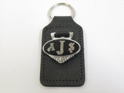 vintage AJS key ring fob chain motorcycle black badge UK Made smooth leather holder