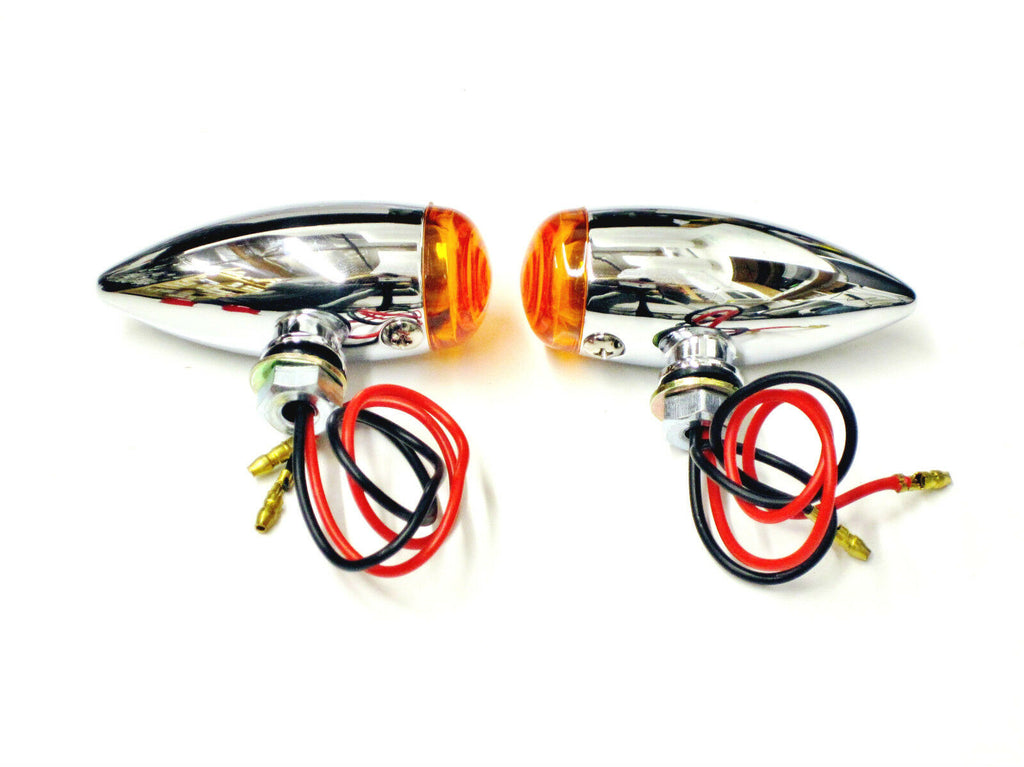 4 Chrome Bullet Turn Signal Lights – Amber Smoke Lens For Motorcycles (Universal)