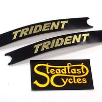 2 each TRIDENT sidecover decal set black gold Triumph sidecover embossed sticker