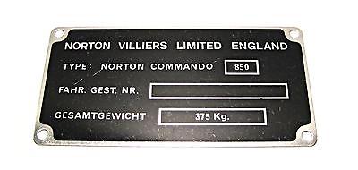 NOS Norton villiers Limited England 06.4916 registration tag frame number plate 850