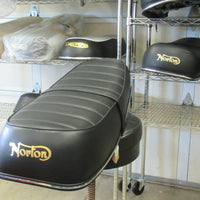 New Seat Norton Commando 750 Roadster ribbed top chrome trim w strap UK Made Andover