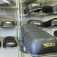 New Seat Norton Commando 750 Roadster ribbed top chrome trim w strap UK Made Andover