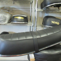 New Seat Norton Commando 750 Roadster ribbed top chrome trim w strap UK Made Andover