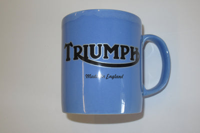 Triumph Mug 10oz coffee cup ceramic motorcycle Commando Black logo on Blue UK Made