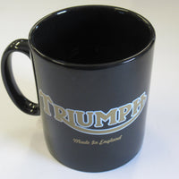 Triumph Mug 10oz coffee cup ceramic motorcycle gold, white logo on black UK Made