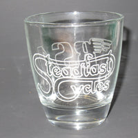 Steadfast Cycles logo 6 oz drinking glass old fanshioned small BSA logo laser etched
