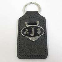 vintage AJS key ring fob chain motorcycle black badge UK Made leather holder