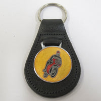 vintage cafe racer racing key fob made in england leather red