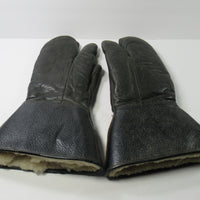 Black leather cold weather gauntlet gloves Vintage motorcycle retro Medium to large 1950s