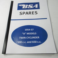 BSA Spares manual parts book catalog 1954-1957 "A" Models Twins 500 650 A7 A10