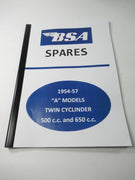 BSA Spares manual parts book catalog 1954-1957 "A" Models Twins 500 650 A7 A10