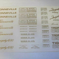 decal sheet Triumph unit 650 Bonneville Tiger Trophy GOLD Waterslide T120 TR6