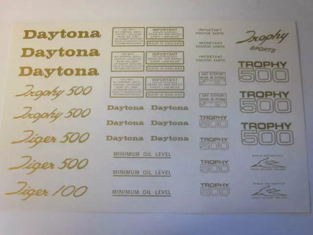 decal sheet Triumph unit 500 Daytona Tiger Trophy GOLD Waterslide T100 Sports