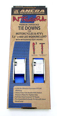 Classic Motorcycle Tie Downs 5.5ft x 400lbs soft hooks Blue tie-down