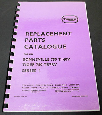 Replacement Parts Catalog manual mini book list 1974 Triumph T140V TR7RV 750