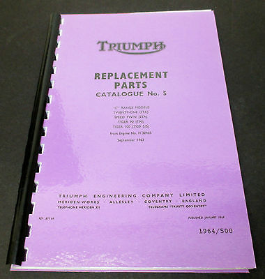 Replacement Parts Catalog manual mini book 1964 500 Triumph 3TA 5TA T90 T100