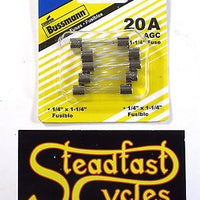 5 AGC glass fuse set 20A 20 Amp 1/4" x 1 1/4" fuses Classic Motorcycle Auto 