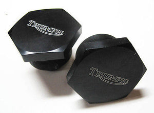 Triumph Fork tube top bolt nut nuts cap black w logo aluminum T140 OIF disc 1973