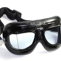 motorcycle goggles split Anti-Fog lens UK style ROADHAWK black leather goggle