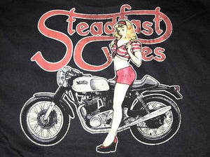 Steadfast Cycles XL shirt pinup girl Vintage Cafe Racer Mens T classic British