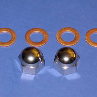 3/8"x 26 CEI acorn nuts chrome Triumph oil rocker feed 4 copper washers