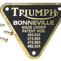Triumph patent plate BRASS Bonneville UK Made with rivets timing cover badge