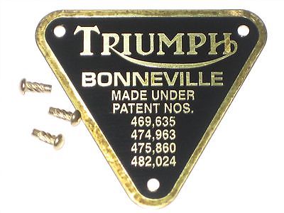 Triumph patent plate BRASS Bonneville UK Made with rivets timing cover badge