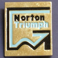 Norton Triumph lapel pin square badge chrome blue black 1974 1975