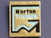 Norton Triumph lapel pin square badge chrome blue black 1974 1975