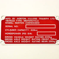 Registration Badge red frame tag ID plate 850 Norton Commando NOS Villiers