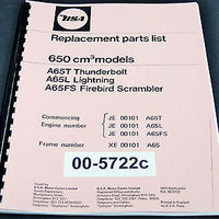 BSA A65 650 Replacement Parts List manual book 1971 00-5722
