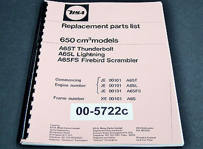 BSA A65 650 Replacement Parts List manual book 1971 00-5722