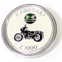Kawasaki Lapel Pin Z1000 white chrome round classic vintage motorcycle UK MADE