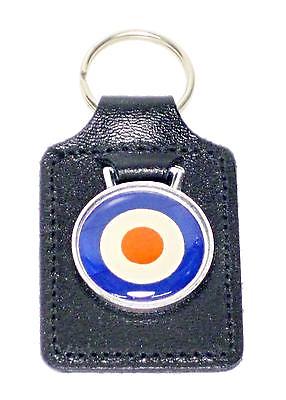 RAF Leather Key Fob roundel red blue white chain motorcycle badge ring UK MADE