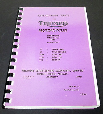 Replacement Parts Catalog manual mini book list spares 1954 Triumph 500 650