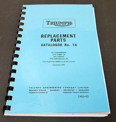 Replacement Parts Catalog manual mini book list spares 1960-1962 Triumph 650