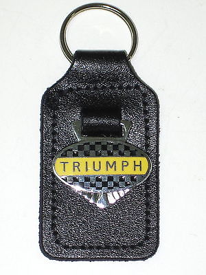 Triumph Checkered key fob chain ring chrome badge made in England