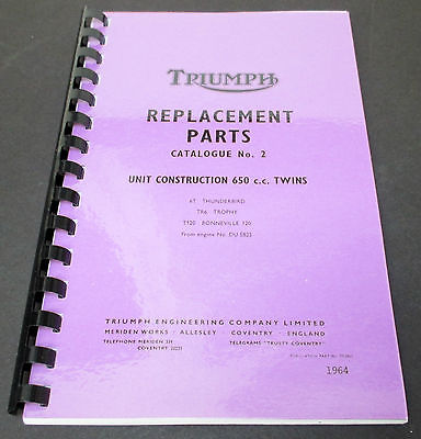 Replacement Parts Catalog manual mini book spares 1964 650 Triumph 6T TR6 T120