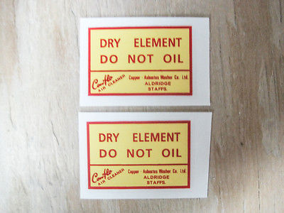 Yellow and Red Dry Element DO NOT OIL Sticker Decal Decals British Motorcyle
