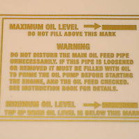 Maximum Minimum oil Level decal gold peel and stick vinyl Triumph Norton BSA