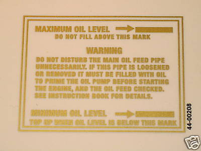 Maximum Minimum oil Level decal gold peel and stick vinyl Triumph Norton BSA