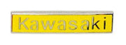 Kawasaki lapel pin Made in England classic vintage motorcycle yellow & chrome