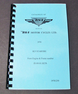 BSA parts book 1970 B25 Starfire 250 catalogue of genuine spares