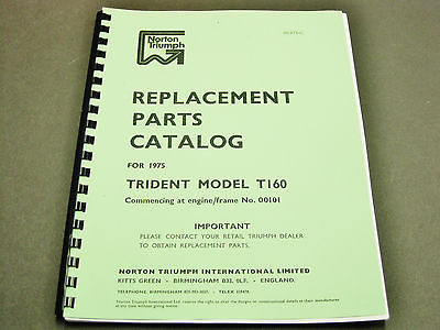 Triumph Trident Model T160 Replacement Parts Catalogue manual book 1975 00-5754