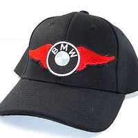 Red BMW Wing Hat baseball cap vintage motorcycle patch black black ballcap