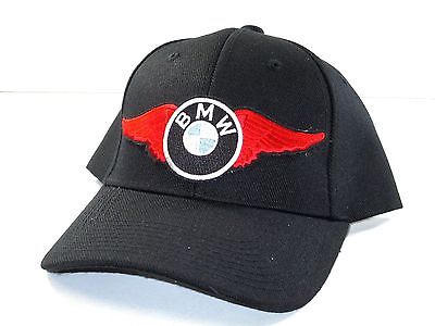 Red BMW Wing Hat baseball cap vintage motorcycle patch black black ballcap