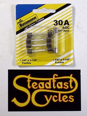 5 AGC glass fuse set 30A 30 Amp 1/4" x 1 1/4" fuses Classic Motorcycle Auto 
