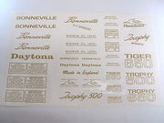 Mylar decal sheet Triumph unit 500 650 Bonneville Daytona Tiger Trophy GOLD