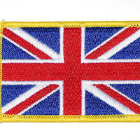 Union Jack British Flag embroidered Patch 2" x 3" gold outline