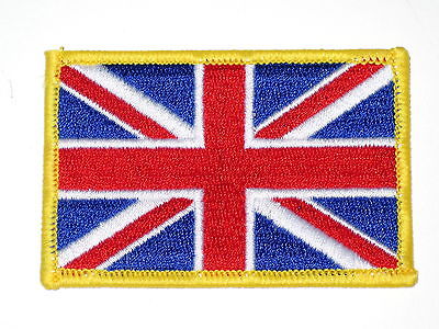 Union Jack British Flag embroidered Patch 2" x 3" gold outline